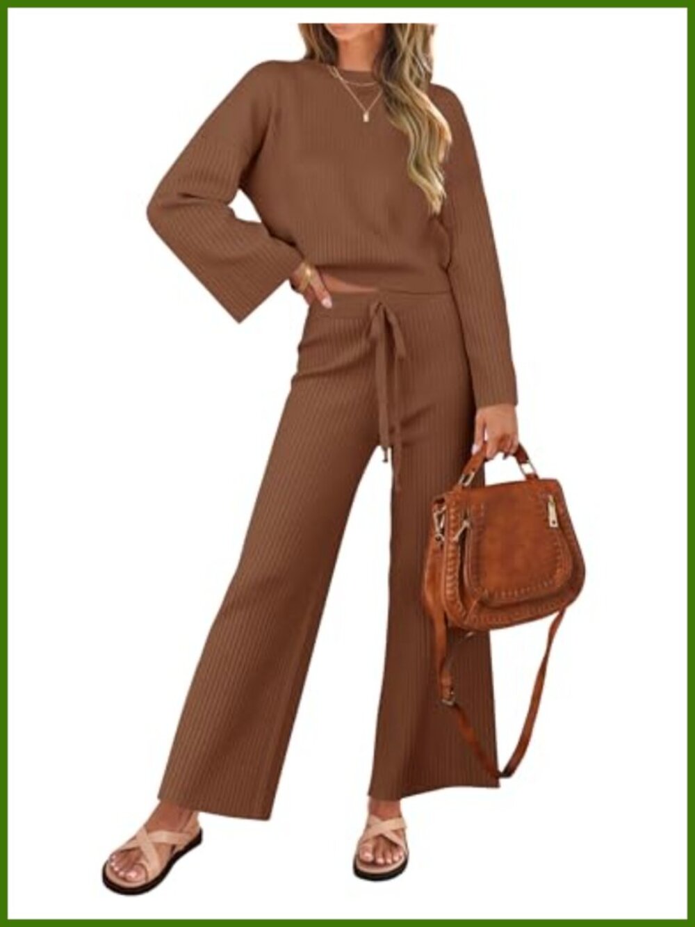 Women's 2 Piece Knit Sweater Set Cropped Pullover Wide Leg Pants Lounge